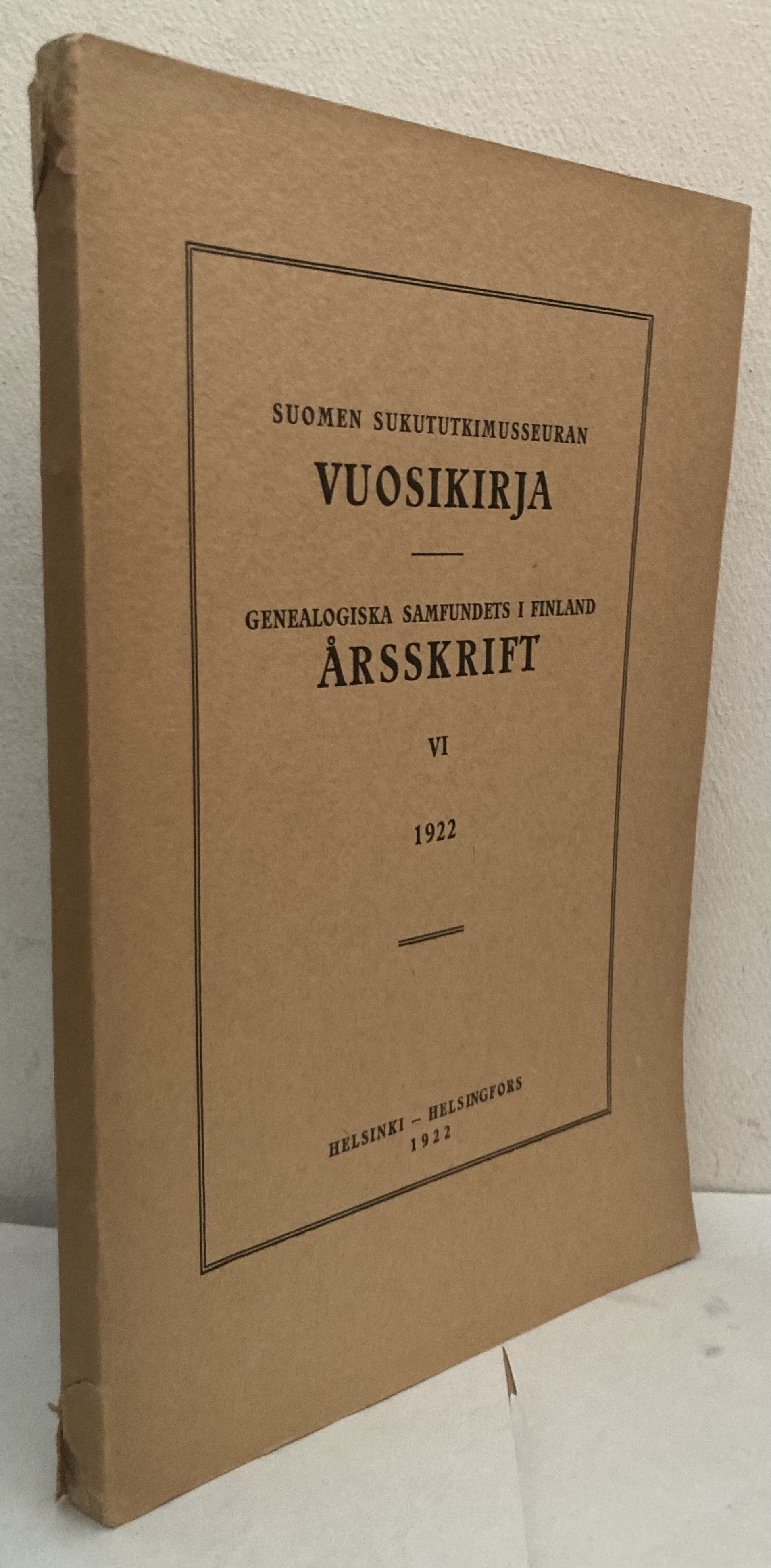 Suomen sukututkimusseuran vuosikirja. Genealogiska samfundets i Finland årsskrift VI. 1922