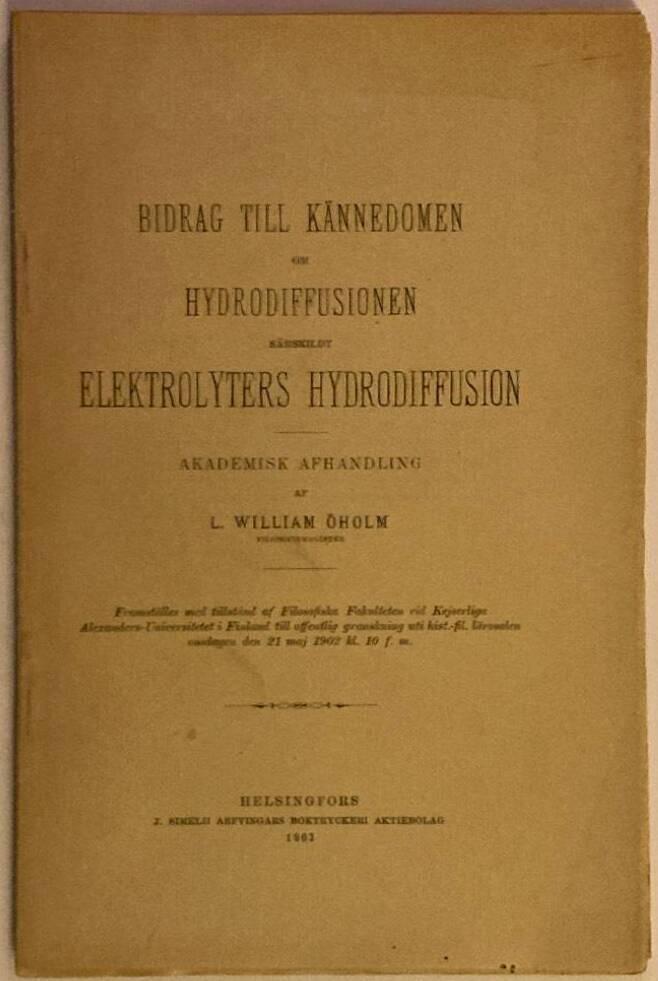 Bidrag till kännedomen om hydrodiffusionen, särskildt elektrolyters hydrodiffusion