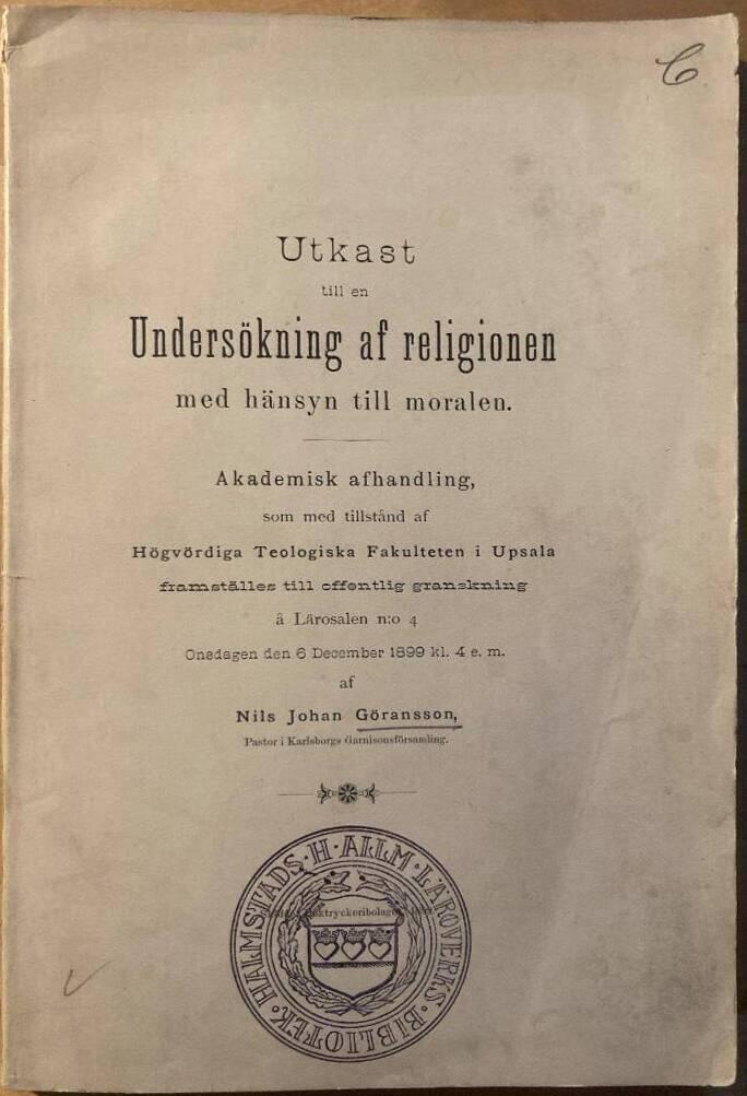 Utkast till en undersökning af religionen med hänsyn till moralen